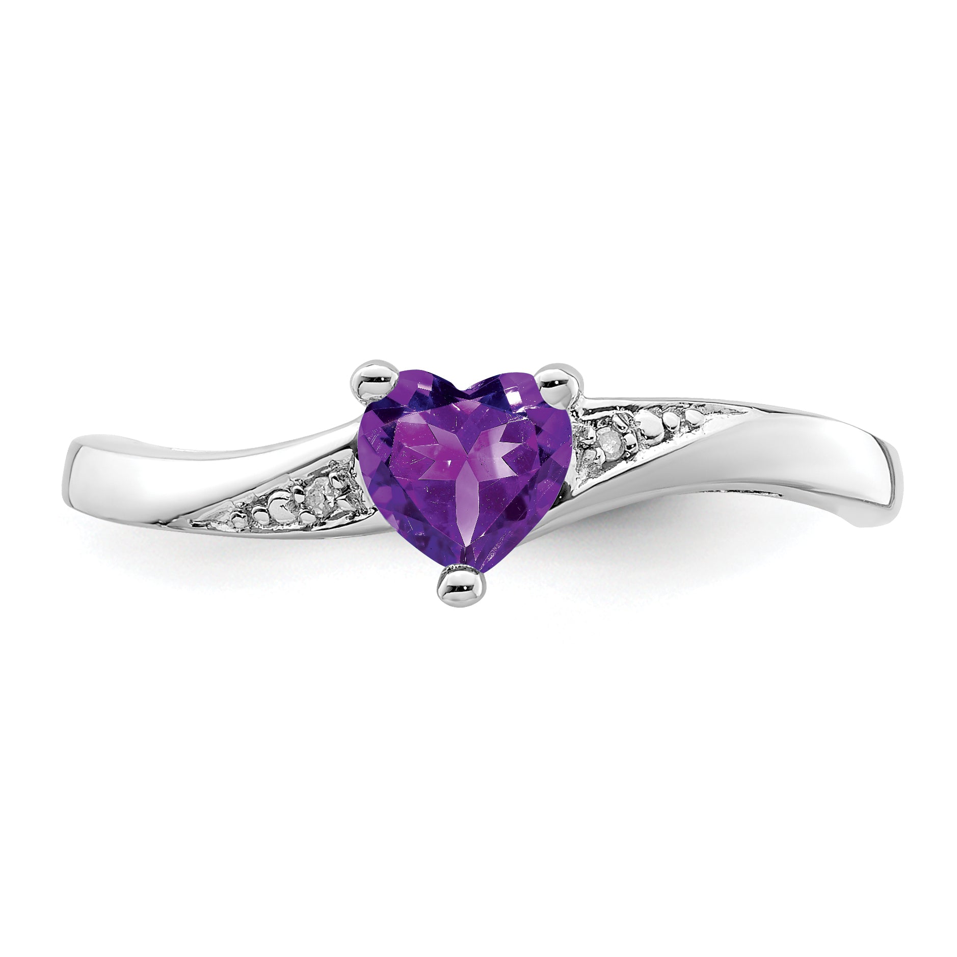 Sterling Silver Rhodium-plated Amethyst Diamond Ring