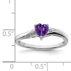 Sterling Silver Rhodium-plated Amethyst Diamond Ring