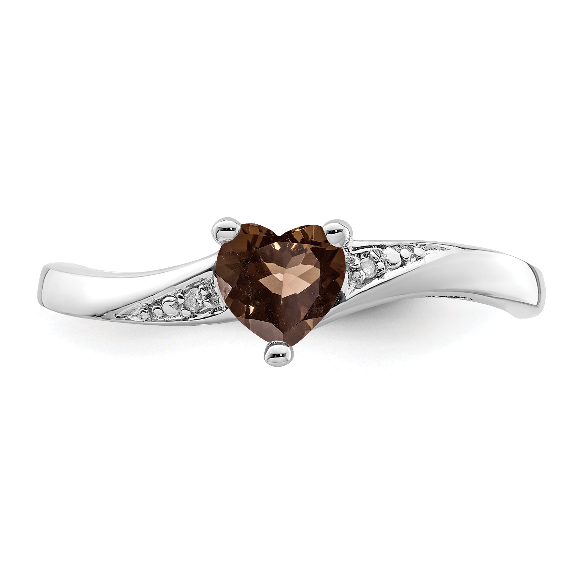 Sterling Silver Rhodium Smoky Quartz Diamond Ring