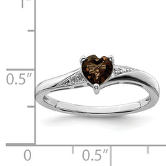 Sterling Silver Rhodium Smoky Quartz Diamond Ring