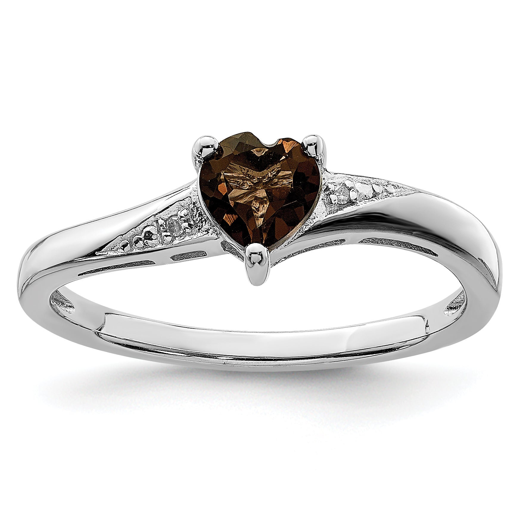 Sterling Silver Rhodium Smoky Quartz Diamond Ring