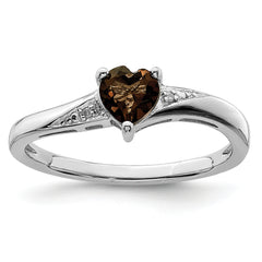 Sterling Silver Rhodium Smoky Quartz Diamond Ring