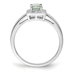 Sterling Silver Rhodium Green Quartz Diamond Ring