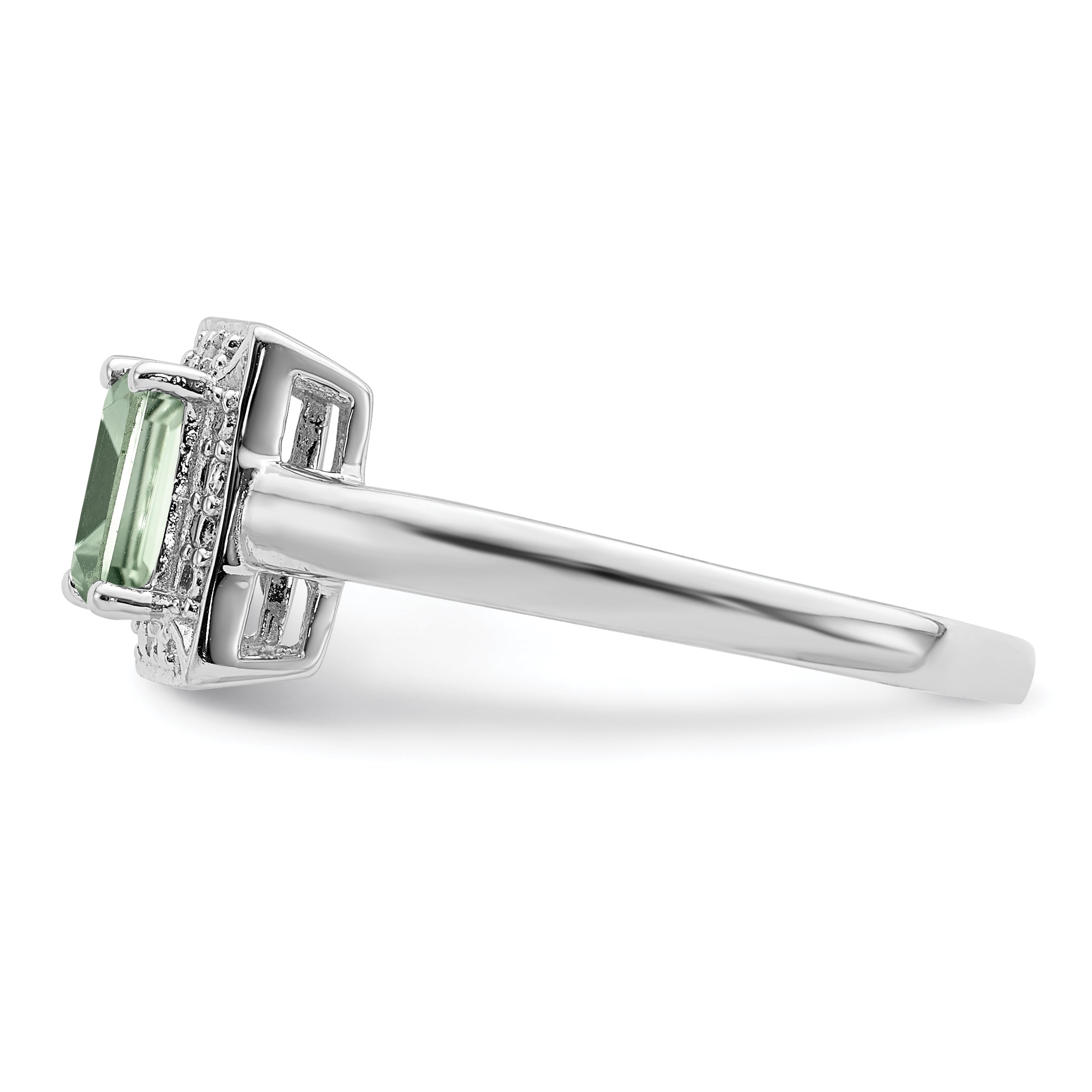 Sterling Silver Rhodium Green Quartz Diamond Ring