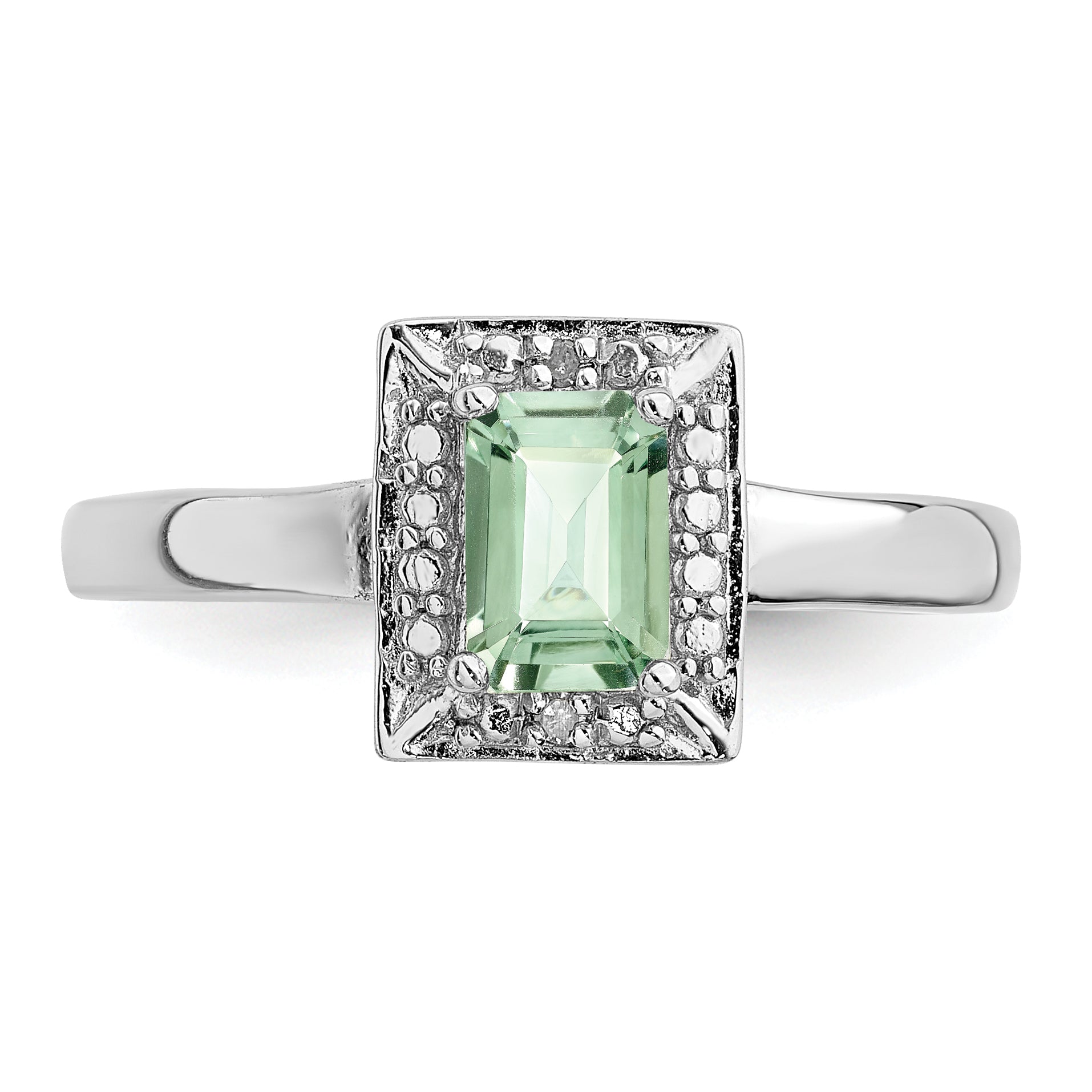 Sterling Silver Rhodium Green Quartz Diamond Ring