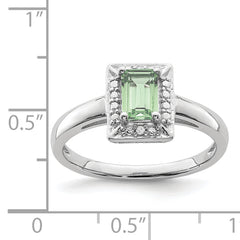 Sterling Silver Rhodium Green Quartz Diamond Ring