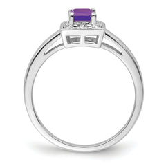 Sterling Silver Rhodium-plated Amethyst Diamond Ring