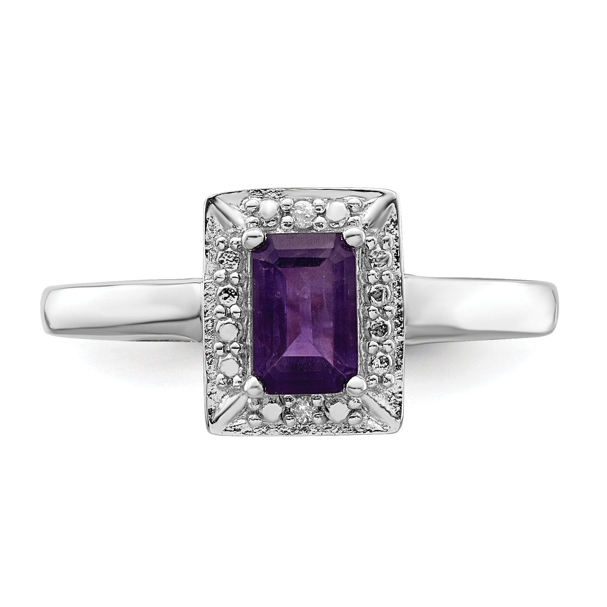 Sterling Silver Rhodium-plated Amethyst Diamond Ring