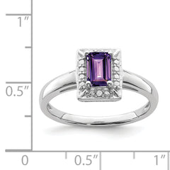 Sterling Silver Rhodium-plated Amethyst Diamond Ring