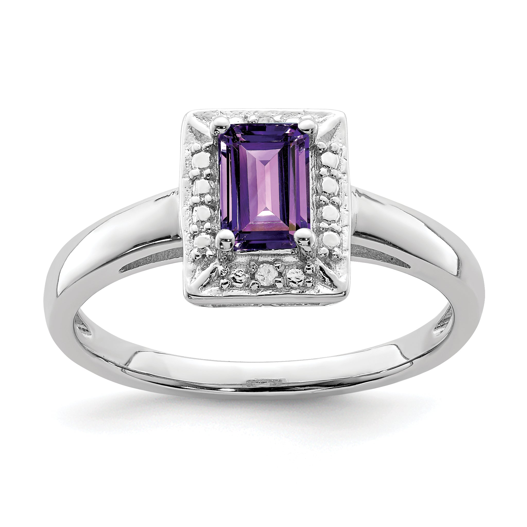 Sterling Silver Rhodium-plated Amethyst Diamond Ring