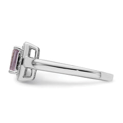 Sterling Silver Rhodium Pink Quartz Diamond Ring