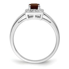 Sterling Silver Rhodium Smoky Quartz Diamond Ring