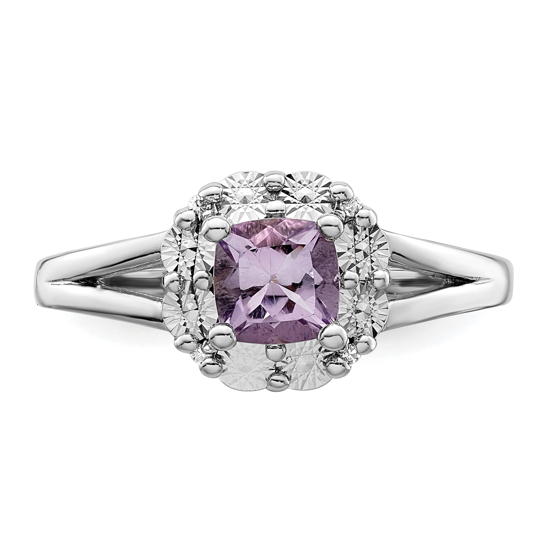 Sterling Silver Rhodium Pink Quartz & Diamond Ring