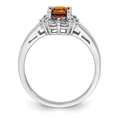 Sterling Silver Rhodium Whiskey Quartz Diamond Ring