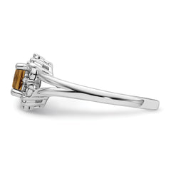 Sterling Silver Rhodium Whiskey Quartz Diamond Ring