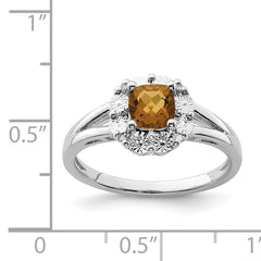 Sterling Silver Rhodium Whiskey Quartz Diamond Ring