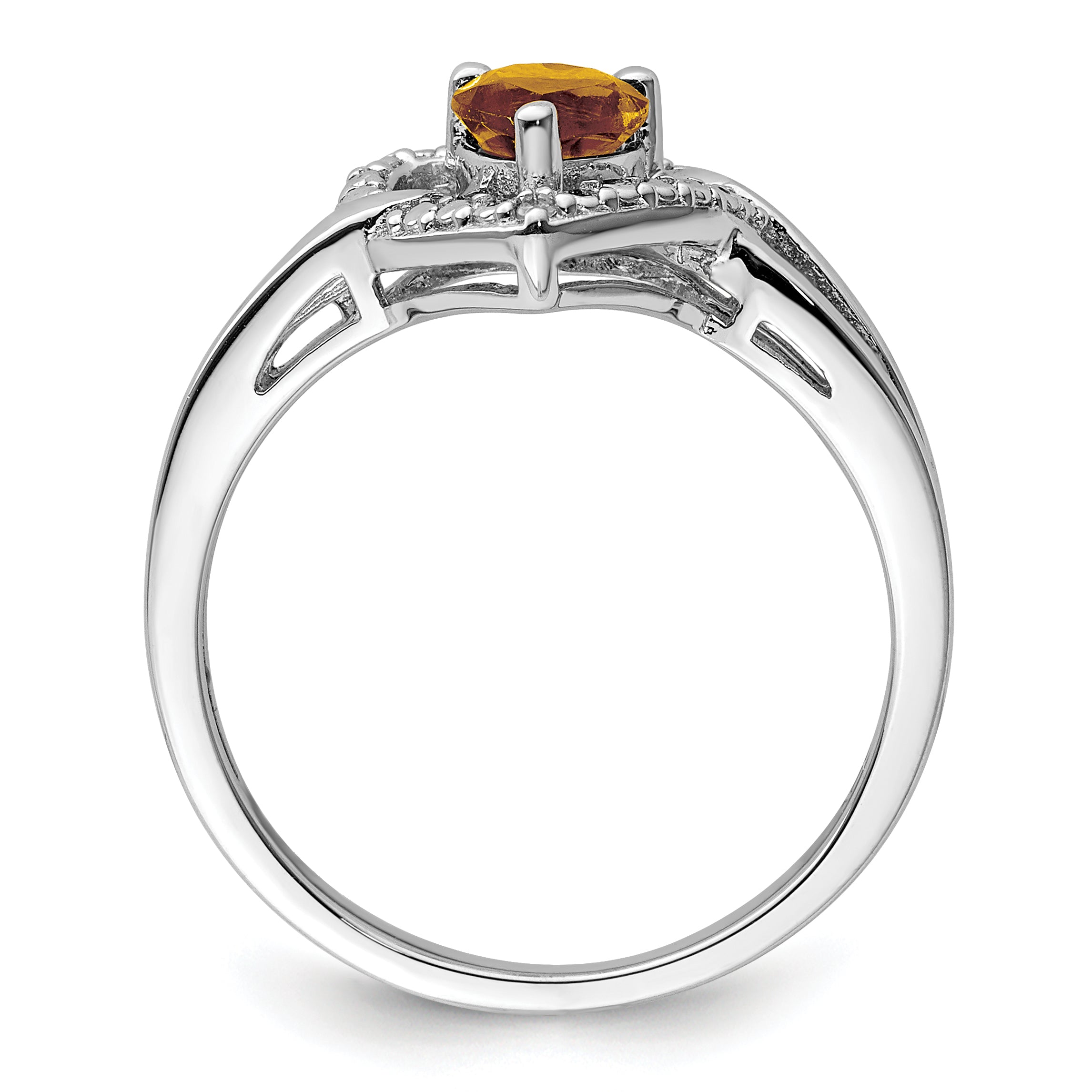 Sterling Silver Rhodium Whiskey Quartz Diamond Ring