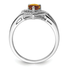 Sterling Silver Rhodium Whiskey Quartz Diamond Ring