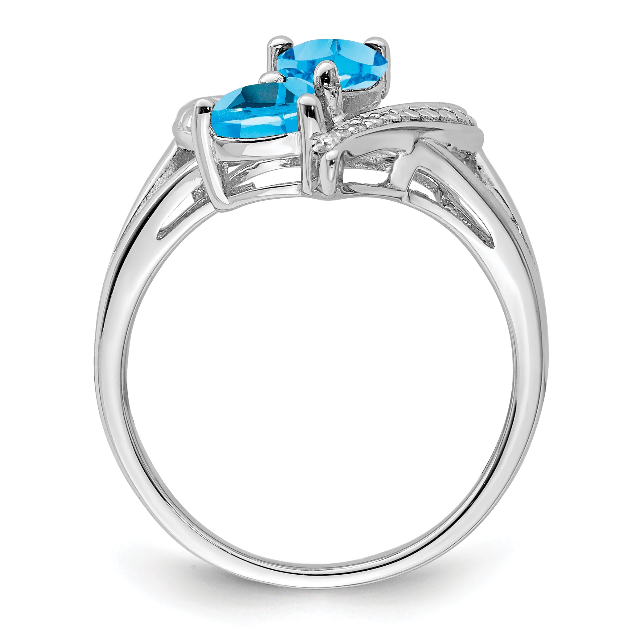 Sterling Silver Rhodium Blue Topaz Diamond Ring