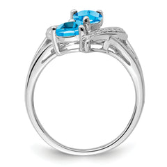 Sterling Silver Rhodium Blue Topaz Diamond Ring