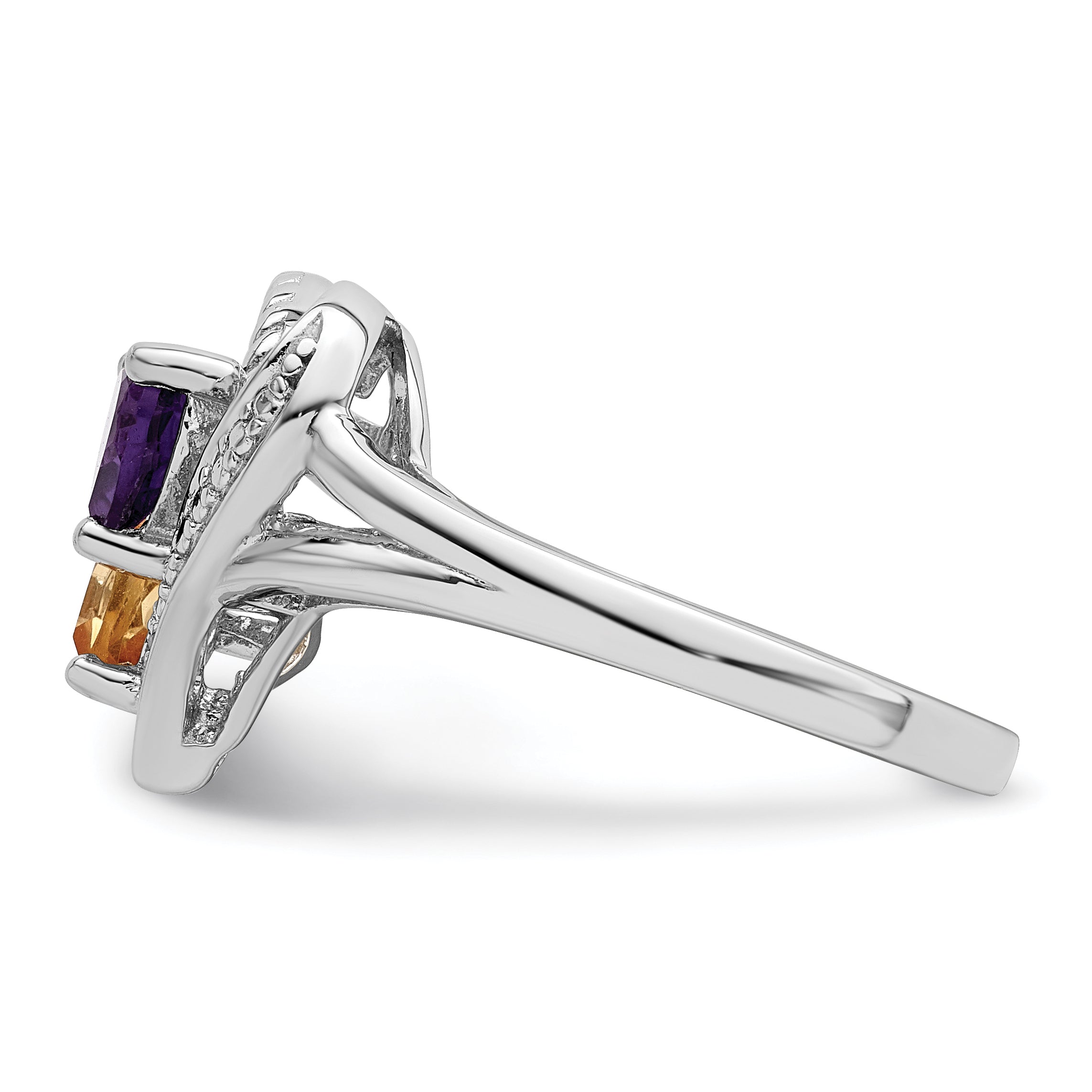 Sterling Silver Rhodium Amethyst & Citrine Diamond Ring