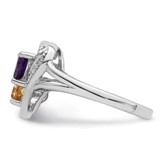 Sterling Silver Rhodium Amethyst & Citrine Diamond Ring