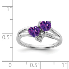 Sterling Silver Rhodium-plated Amethyst Diamond Ring