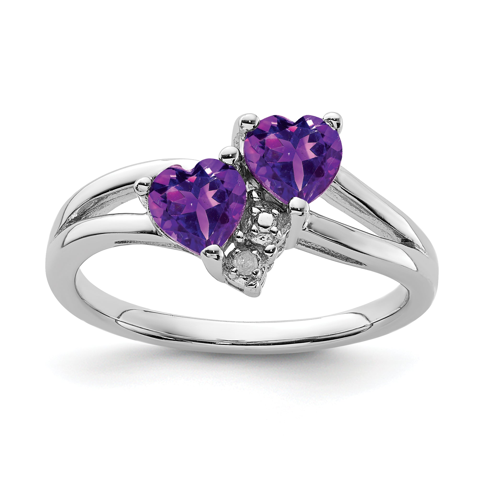 Sterling Silver Rhodium-plated Amethyst Diamond Ring