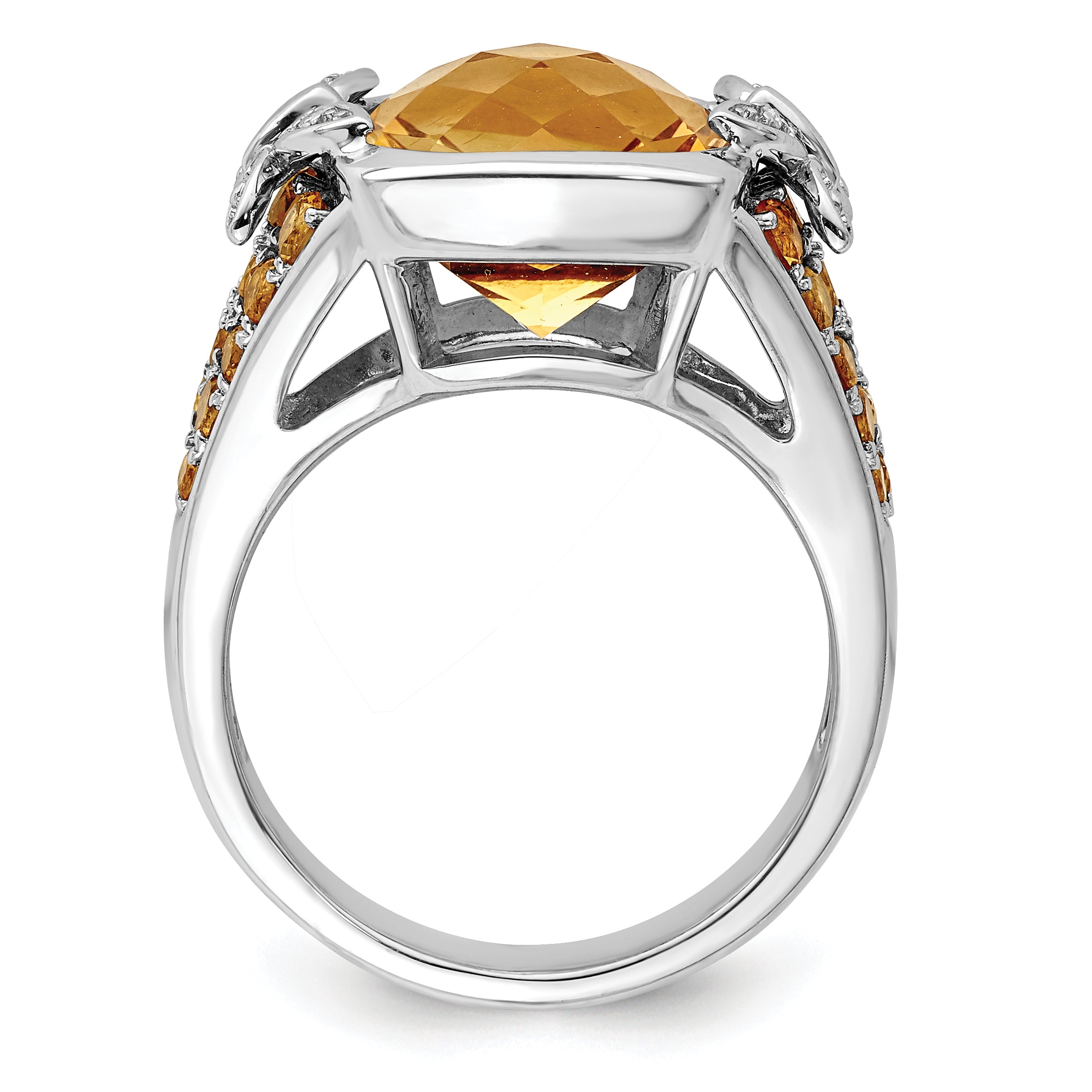 Sterling Silver Rhodium Diamond and Citrine Ring