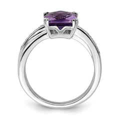 Sterling Silver Rhodium-plated Diamond and Amethyst Ring