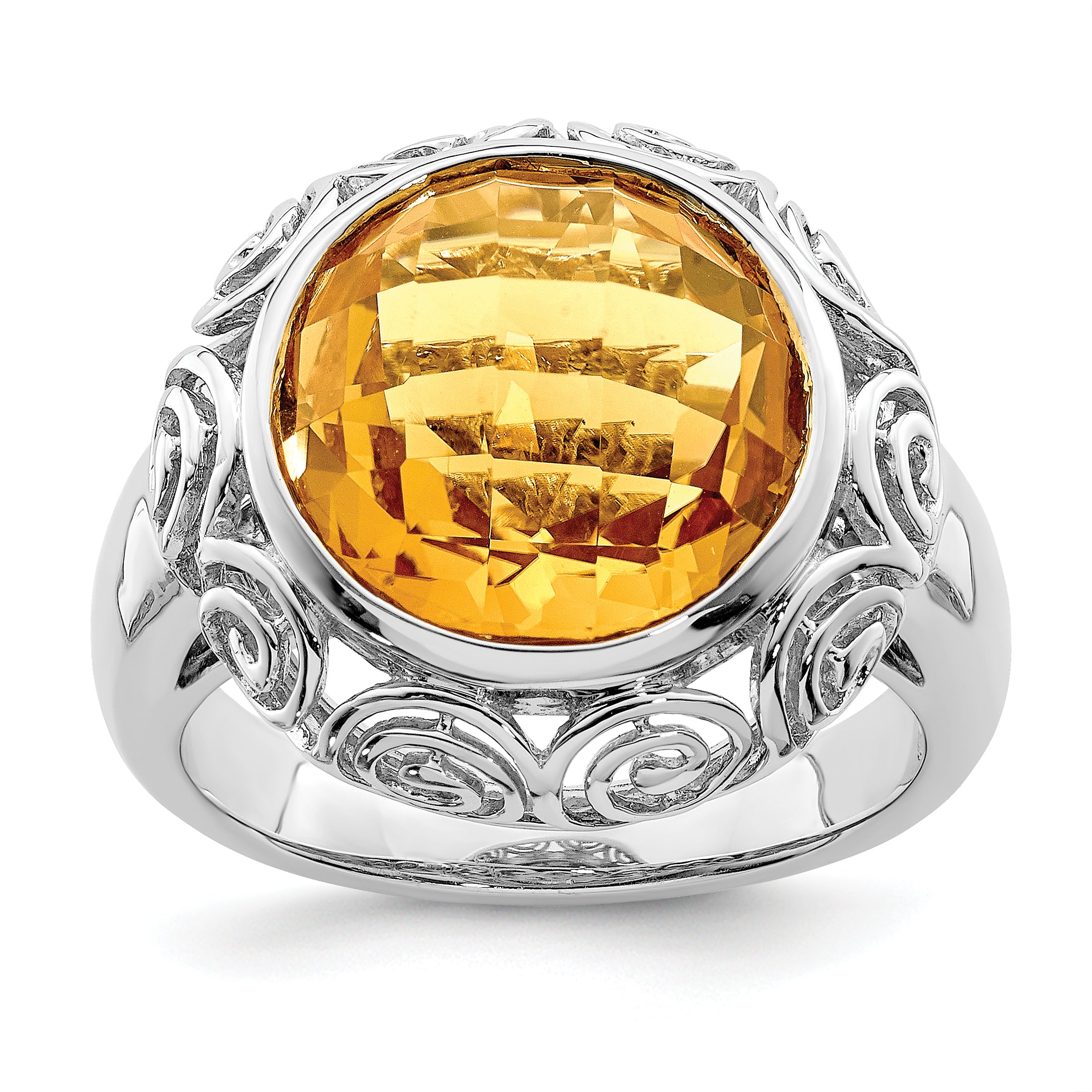 Sterling Silver Rhodium Citrine Ring