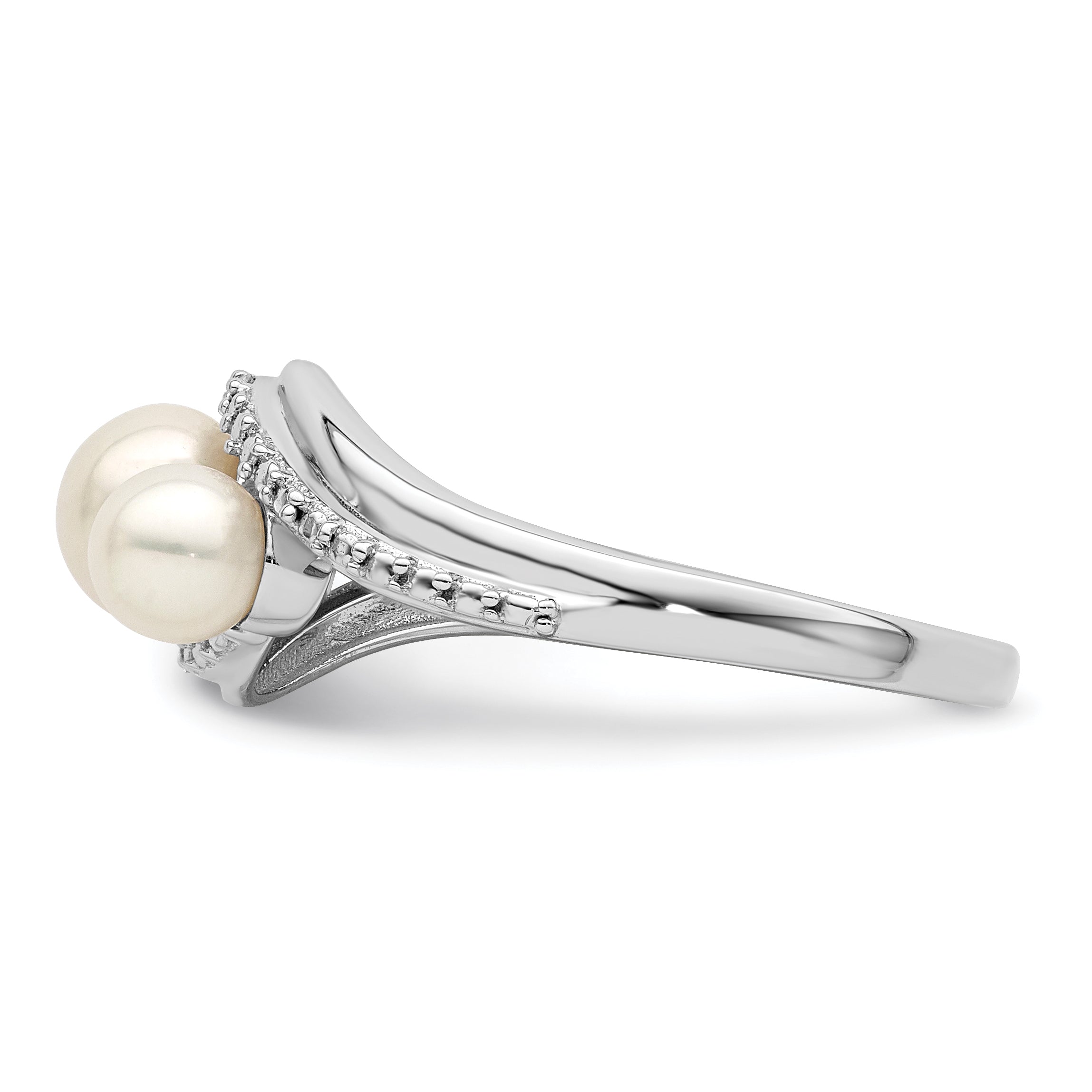 Sterling Silver Rhodium Plated Diamond and Fresh Water Cultured Pearl Ring