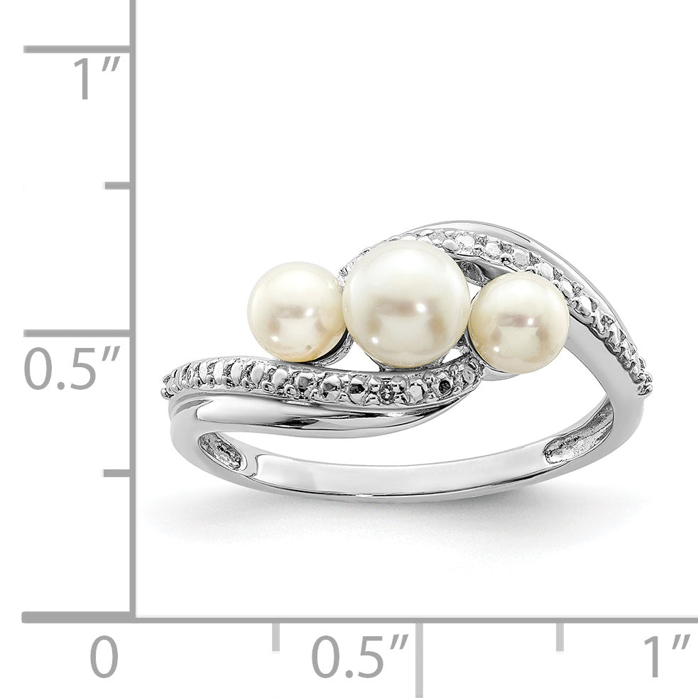 Sterling Silver Rhodium Plated Diamond and Fresh Water Cultured Pearl Ring