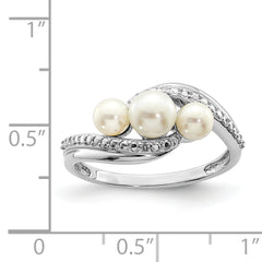 Sterling Silver Rhodium Plated Diamond and Fresh Water Cultured Pearl Ring