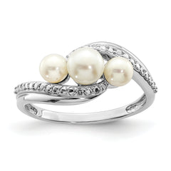 Sterling Silver Rhodium Plated Diamond and Fresh Water Cultured Pearl Ring