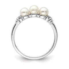 Sterling Silver Rhodium Plated Diamond and Fresh Water Cultured Pearl Ring