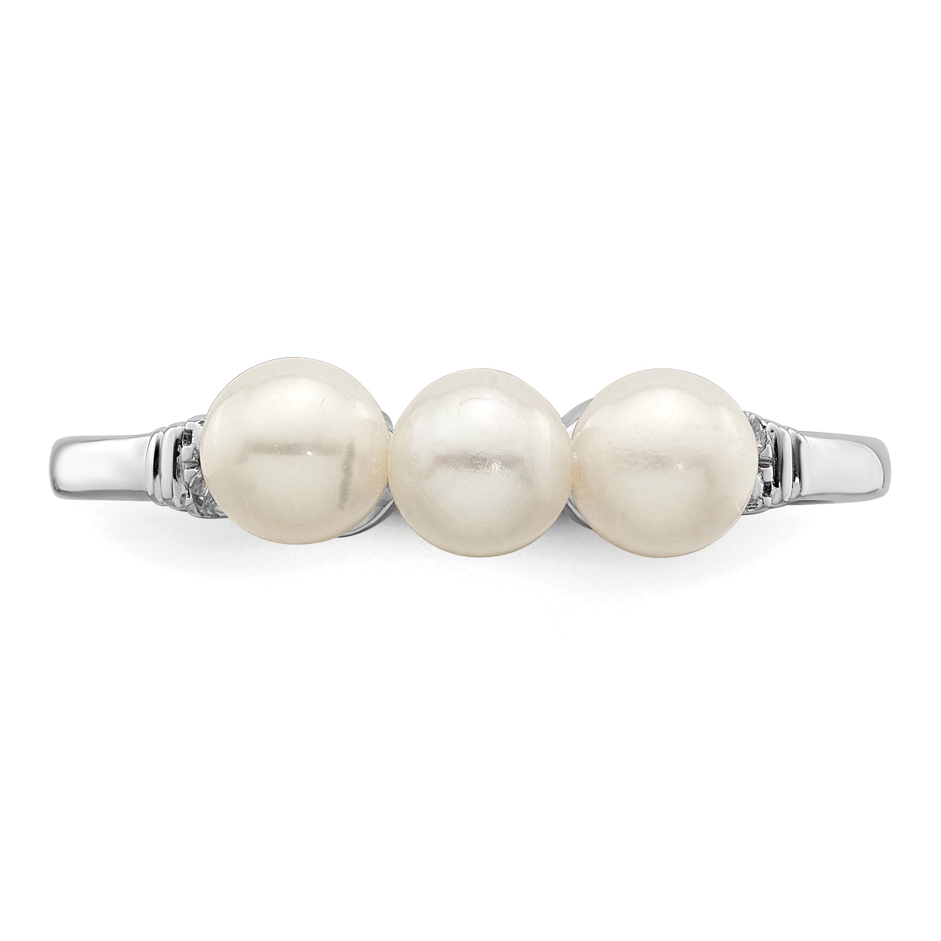 Sterling Silver Rhodium Plated Diamond and Fresh Water Cultured Pearl Ring