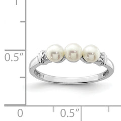 Sterling Silver Rhodium Plated Diamond and Fresh Water Cultured Pearl Ring