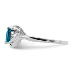 Sterling Silver Rhodium Plated Diamond & London Blue Topaz Ring