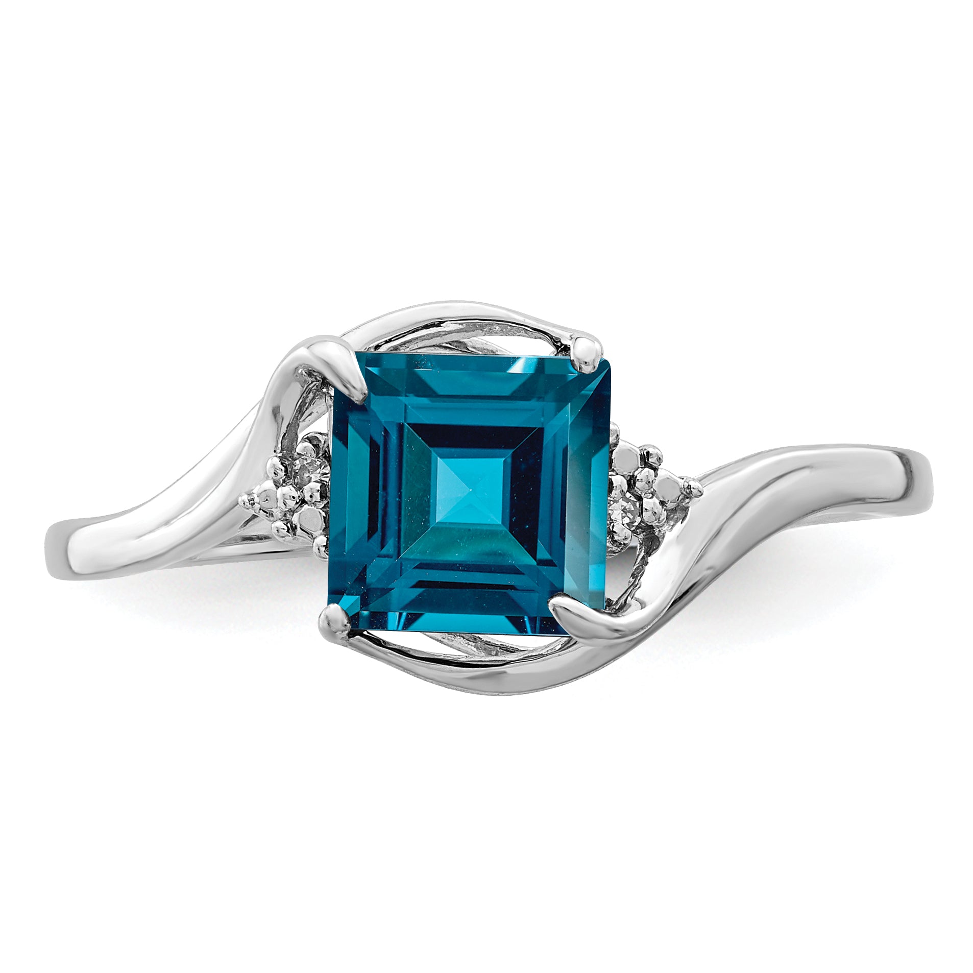 Sterling Silver Rhodium Plated Diamond & London Blue Topaz Ring