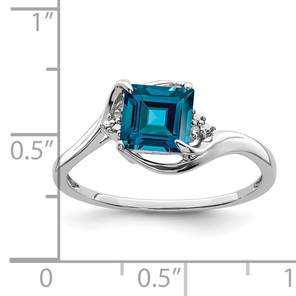 Sterling Silver Rhodium Plated Diamond & London Blue Topaz Ring