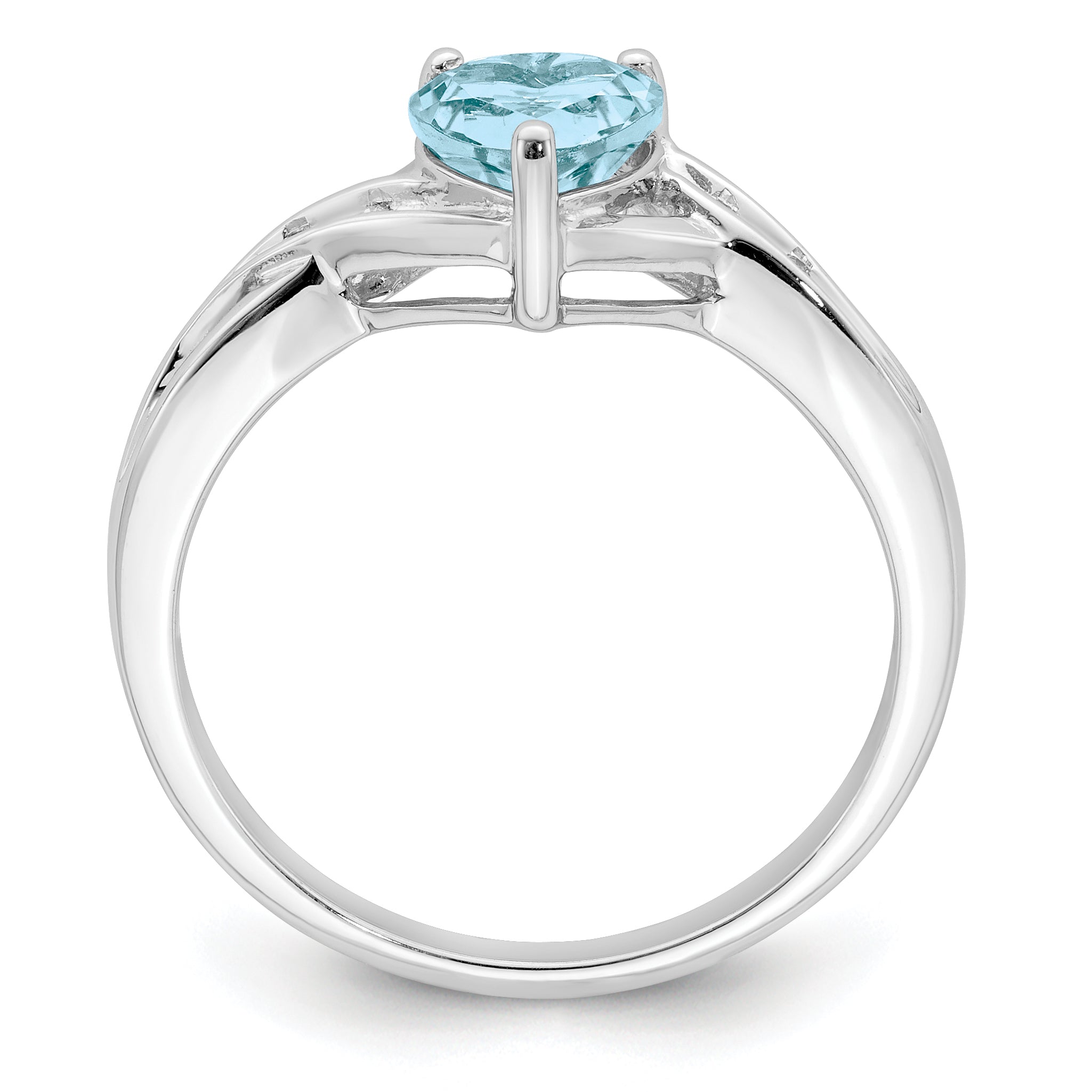 Sterling Silver Rhodium Plated Dia. Lt Swiss Blue Topaz Heart Ring