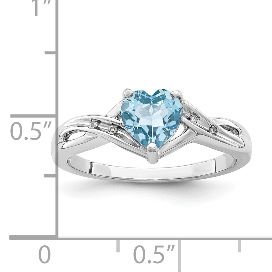 Sterling Silver Rhodium Plated Dia. Lt Swiss Blue Topaz Heart Ring