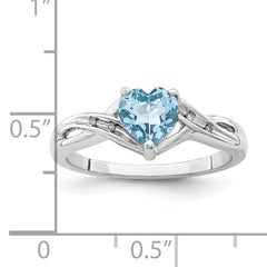 Sterling Silver Rhodium Plated Dia. Lt Swiss Blue Topaz Heart Ring