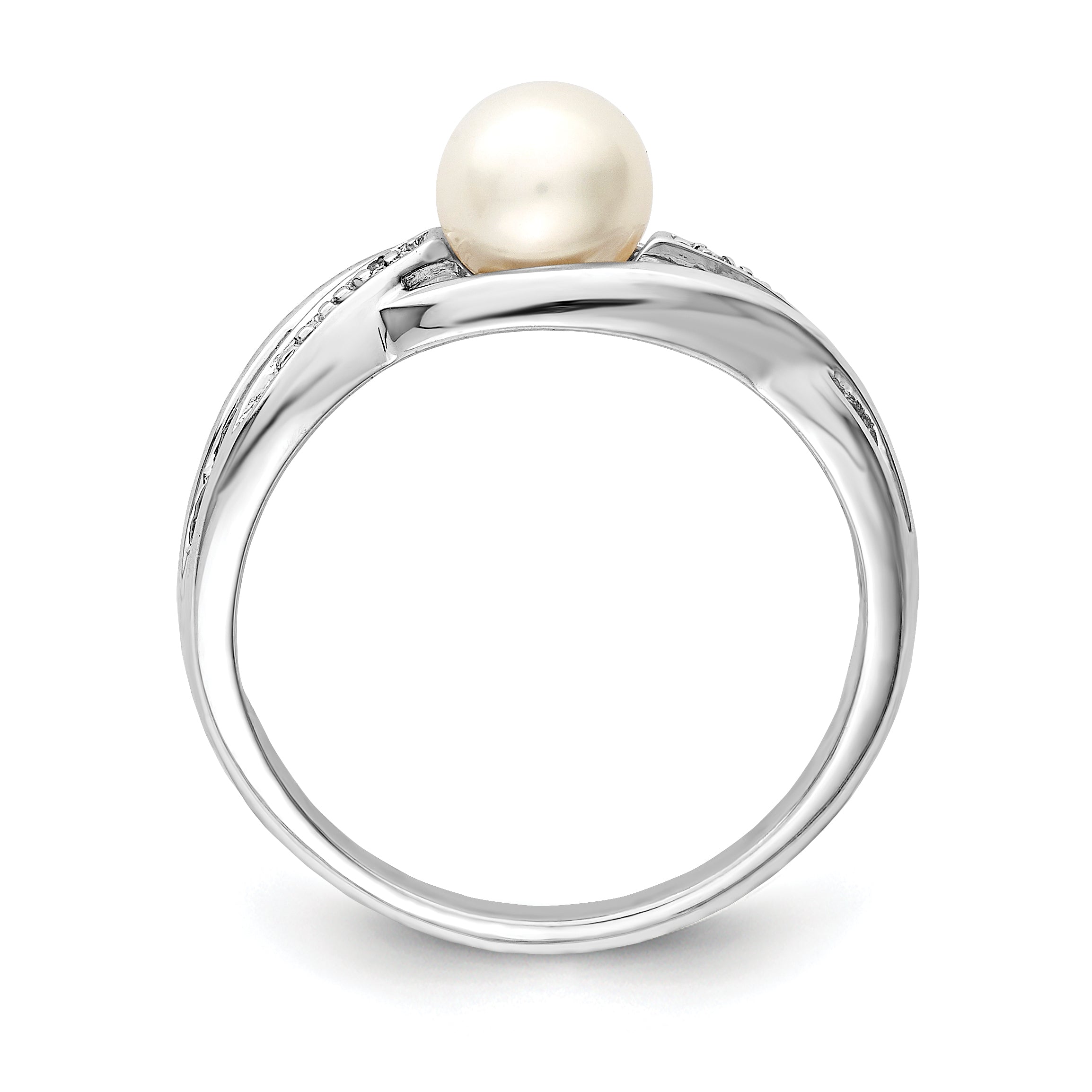 Sterling Silver Rhodium Plated Diamond and Fresh Water Cultured Pearl Ring