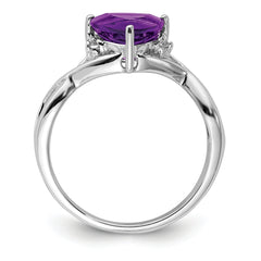 Sterling Silver Rhodium Plated Amethyst White Topaz Trillion Ring