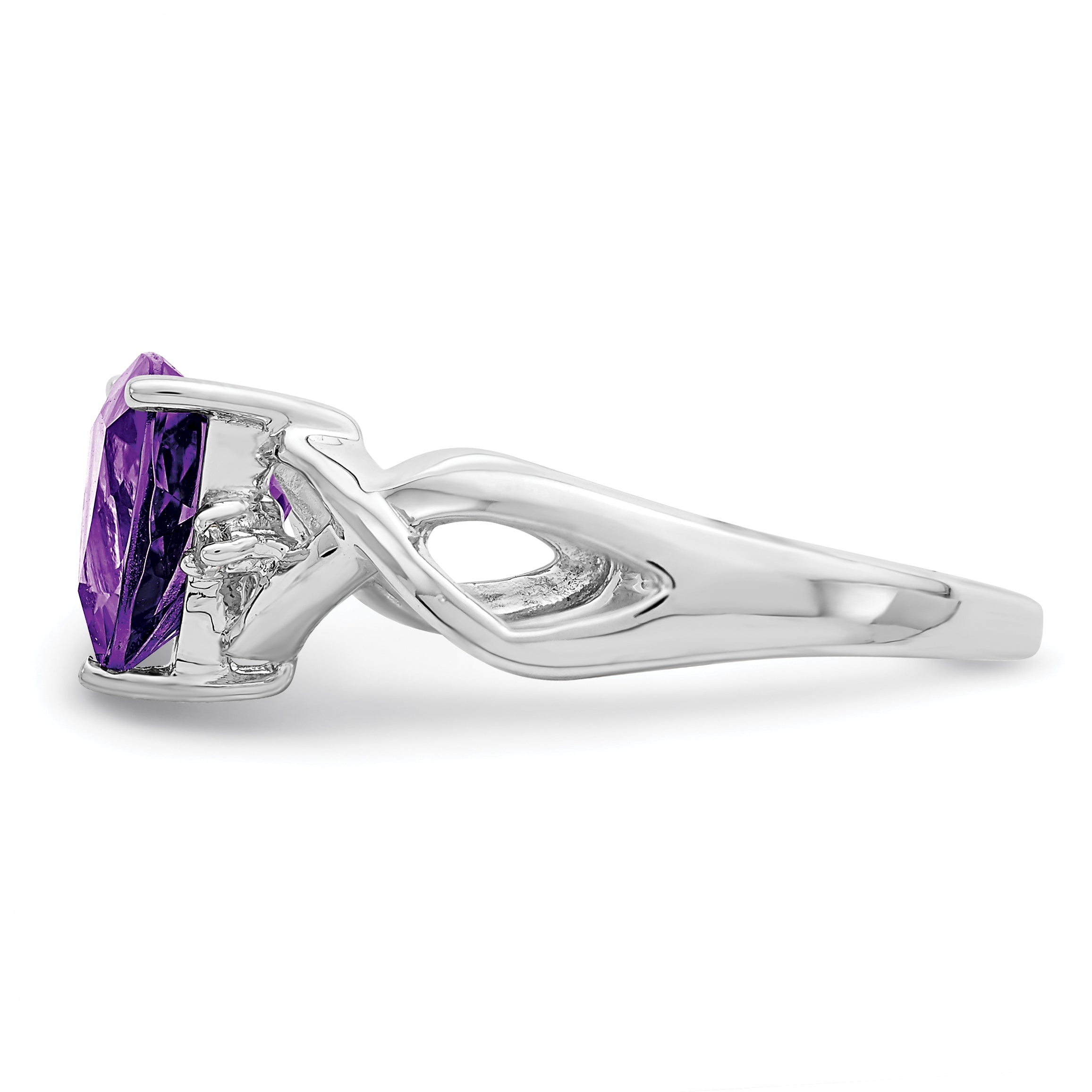 Sterling Silver Rhodium Plated Amethyst White Topaz Trillion Ring