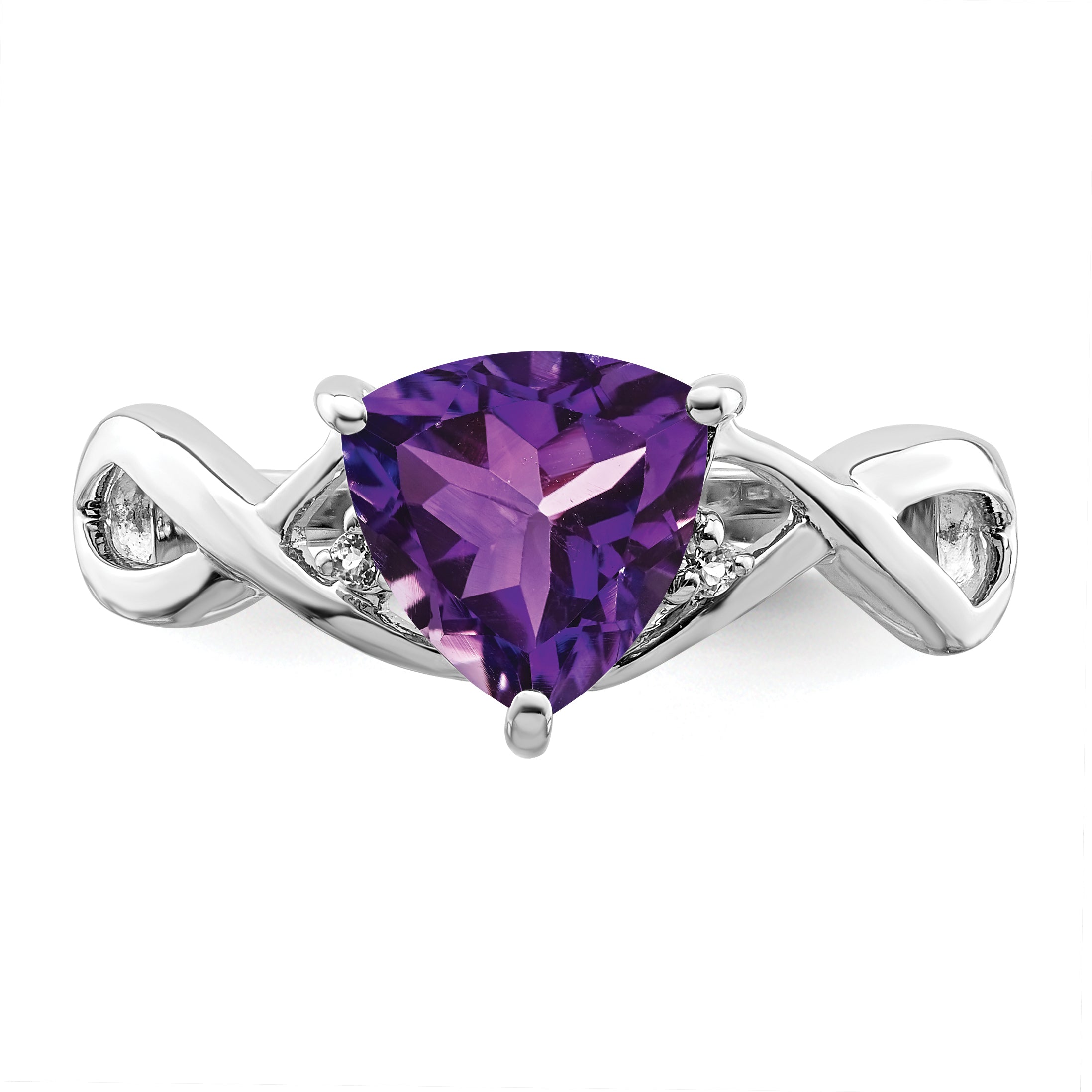 Sterling Silver Rhodium Plated Amethyst White Topaz Trillion Ring