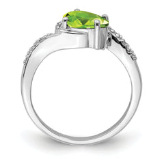 Sterling Silver Rhodium Plated Diamond and Peridot Oval Ring