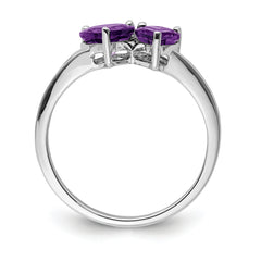 Sterling Silver Rhodium Plated Diamond and Amethyst Heart Ring